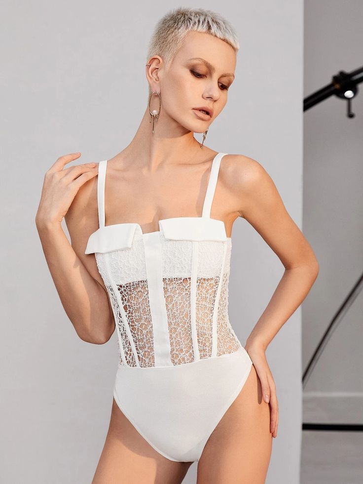 SHEIN Solid Lace Cami Bodysuit