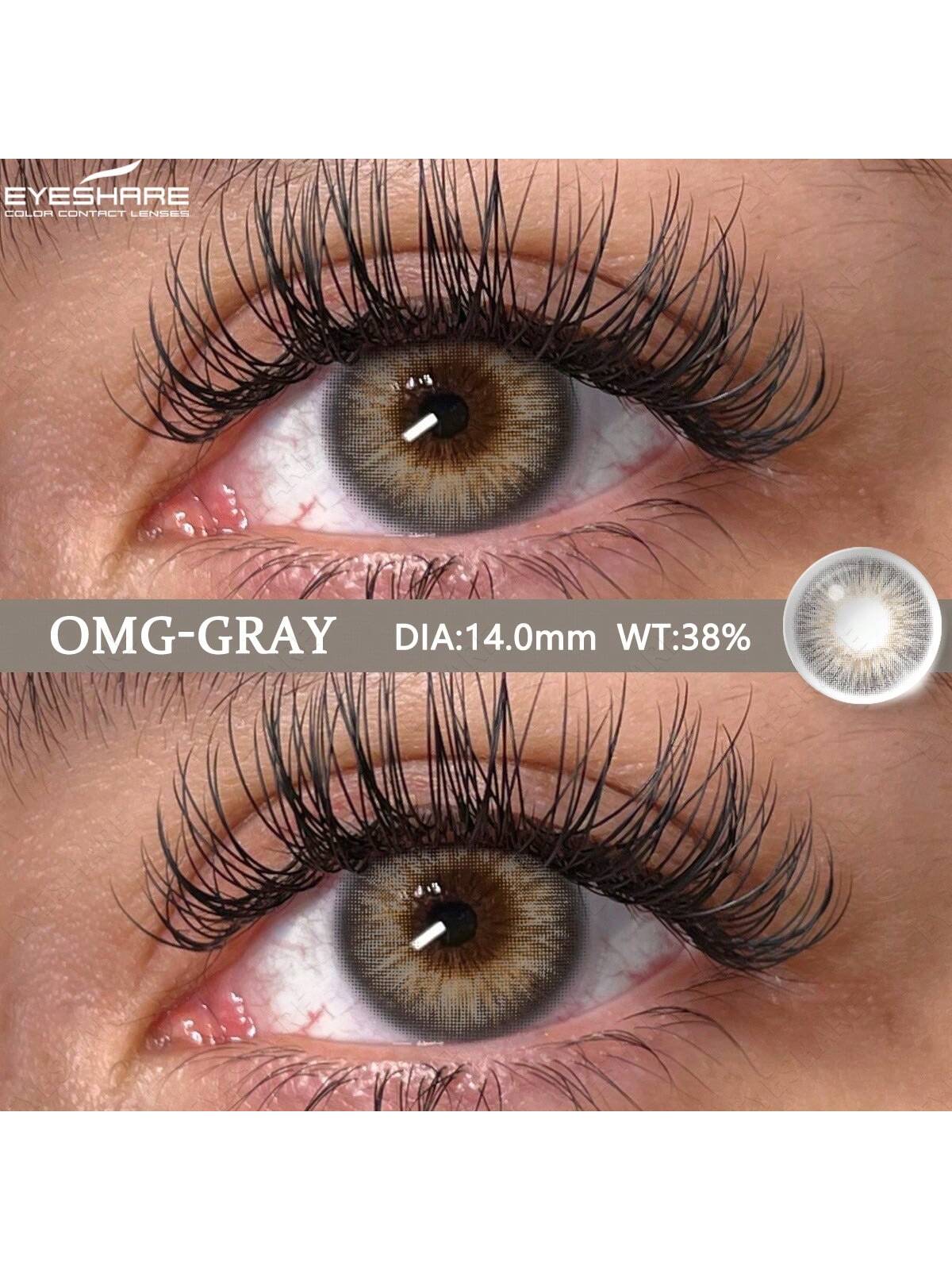 SHEIN EYESHARE (0~-8.00) Myopia Lenses Colored Contacts Lenses For Eyes With Prescription Gray Eyes Contact With Degree,Yearly Use,1 Pair/2Pcs,14.0mm
