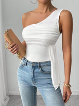 SHEIN Rafferiza Elegant Ruffle Drape One Shoulder Blouse For Women