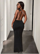 SHEIN BamGleam Solid Color Backless Asymmetric Neckline Elegant Sleeveless Dress