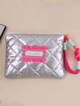 SHEIN 1 Piece Embroidery Heart Shape Coin Purse Quilted Coin Purse Portable Short Wallet #Pink