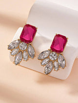 1 Pair Stylish Design New Fuchsia Gemstone Geometric Flower