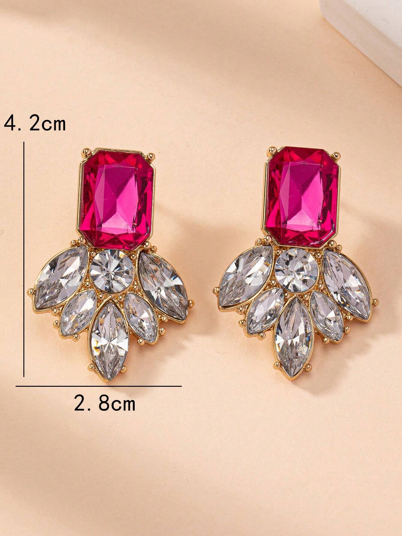 1 Pair Stylish Design New Fuchsia Gemstone Geometric Flower