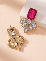 SHEIN 1 Pair Stylish Design New Fuchsia Gemstone Geometric Flower