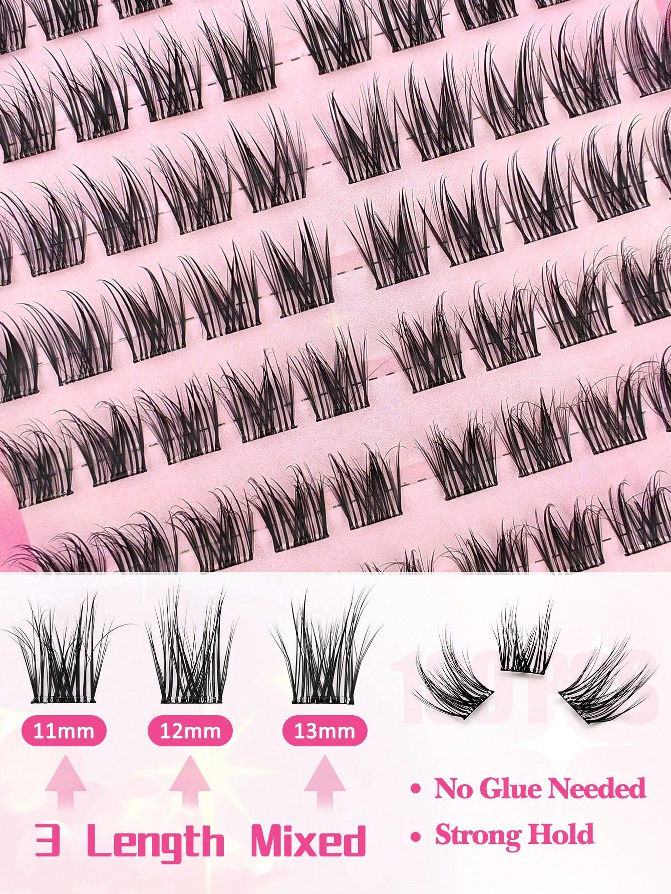 SHEIN 100pcs Self-Adhesive Fluffy False Eyelash Clusters, 11-13mm Mixed Length Se
