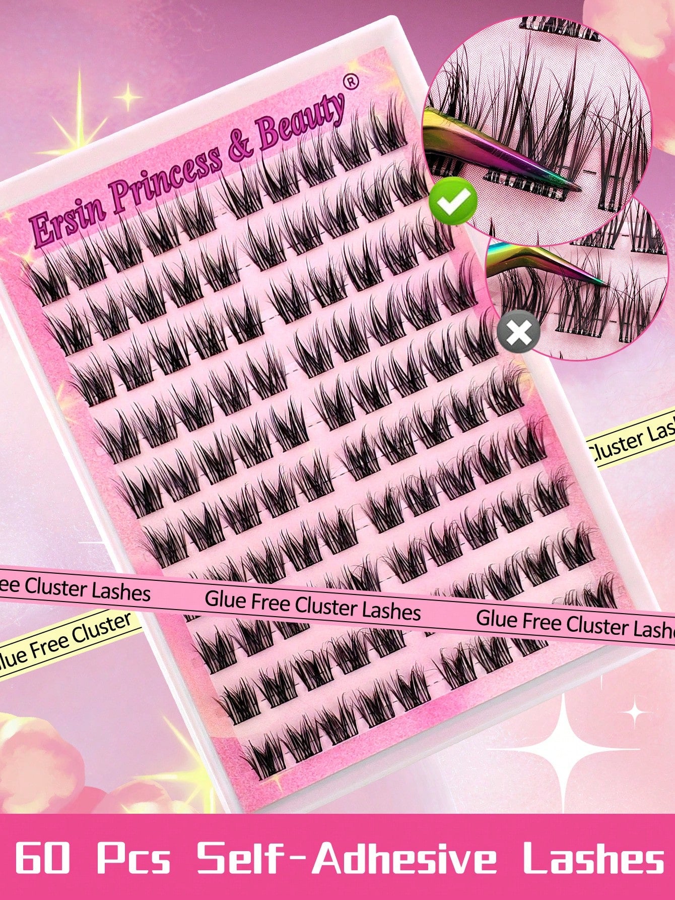 SHEIN 100pcs Self-Adhesive Fluffy False Eyelash Clusters, 11-13mm Mixed Length Se
