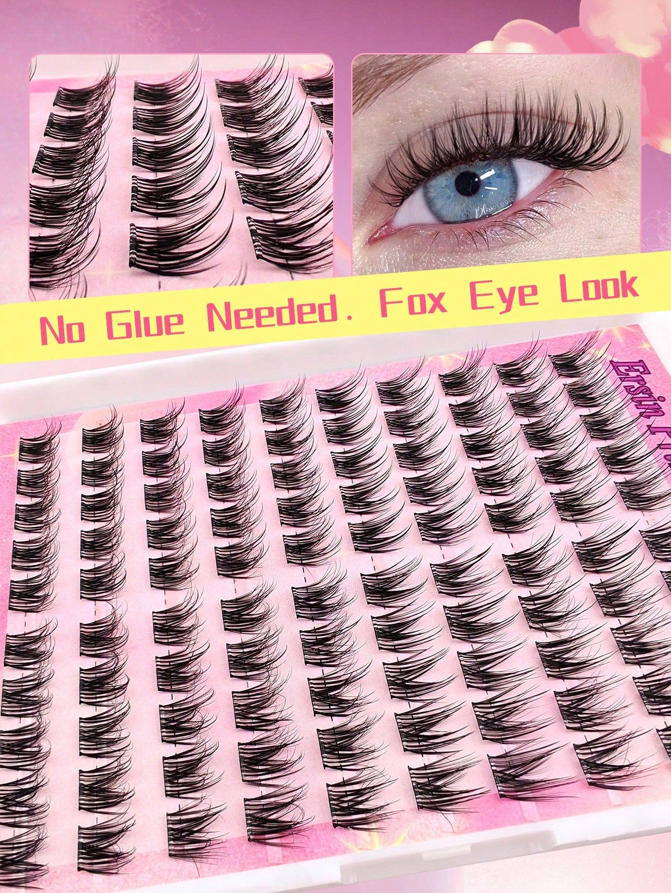 SHEIN 100pcs Self-Adhesive Fluffy False Eyelash Clusters, 11-13mm Mixed Length Se