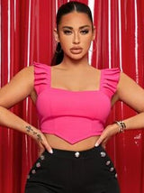 SHEIN SXY Asymmetric Hem Ruffle Trim Tank Top