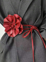 SHEIN 1pc Women's PU Leather Camellia Bohemian Bowknot Long Waist