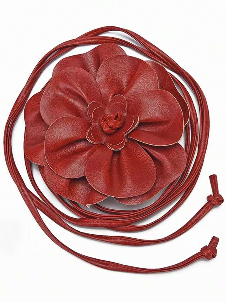 1pc Women's PU Leather Camellia Bohemian Bowknot