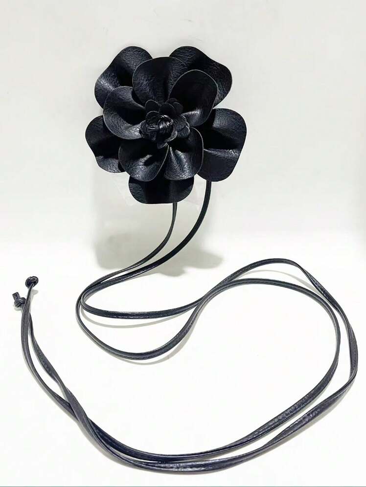 1pc Women's PU Leather Camellia Bohemian Bowknot Long Waist