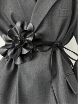 SHEIN 1pc Women's PU Leather Camellia Bohemian Bowknot Long Waist