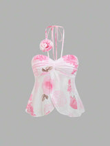 SHEIN Sweetra New 3D Floral Pleated Elegant Scarf Neck Camisole For Women