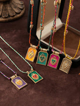 1Pc Boho-Chic Pendant Necklace With Heart Charm, Hand Woven Colored Rope