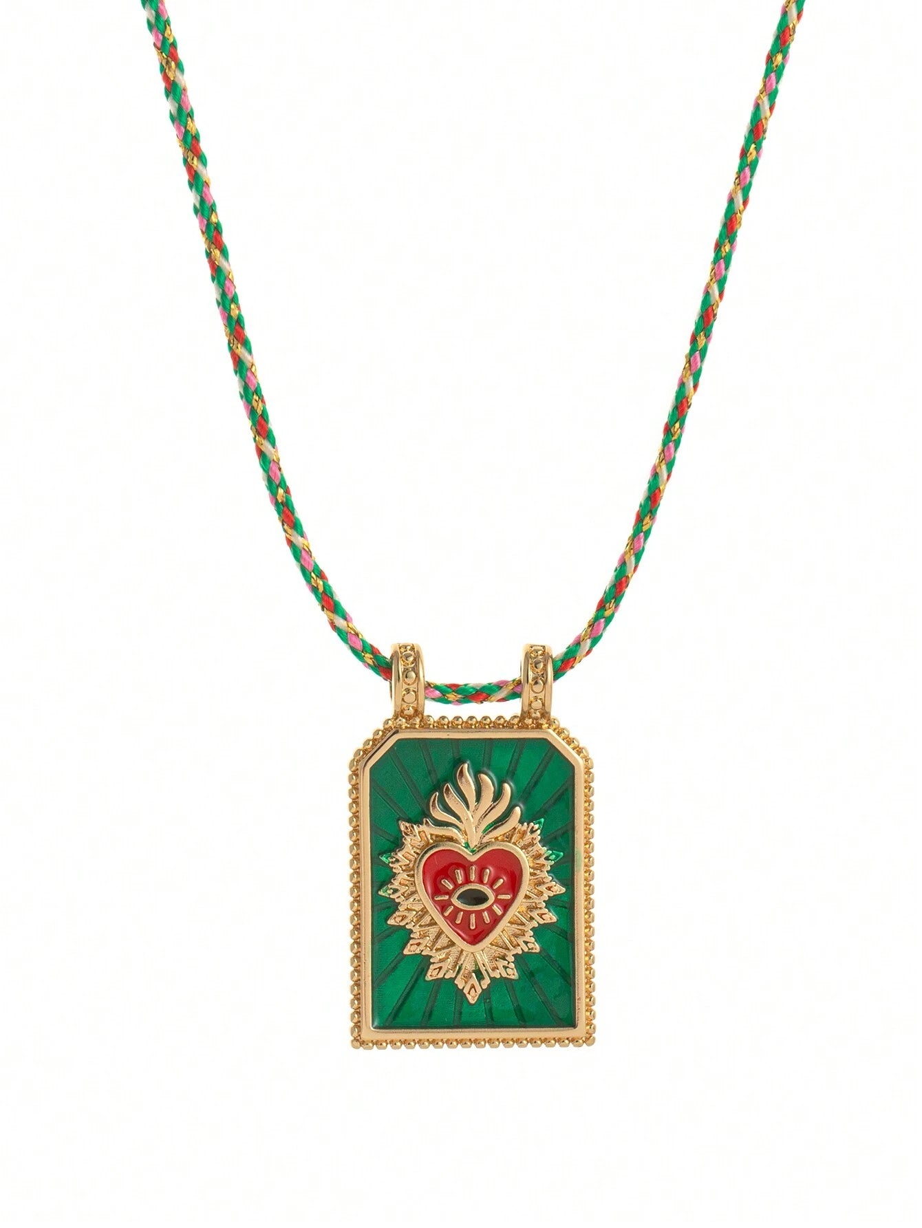 SHEIN 1Pc Boho-Chic Pendant Necklace With Heart Charm, Hand Woven Colored Rope