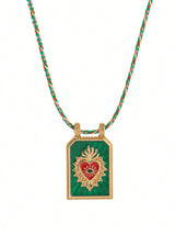 SHEIN 1Pc Boho-Chic Pendant Necklace With Heart Charm, Hand Woven Colored Rope