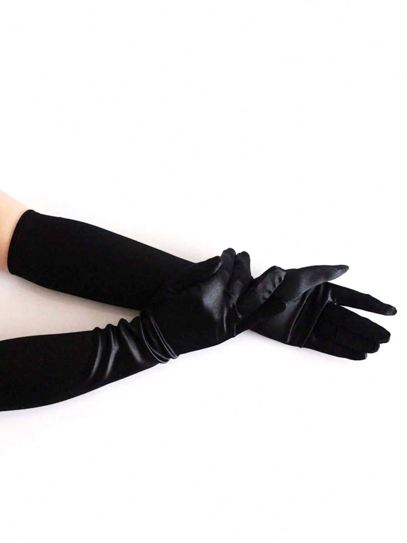 SHEIN 1 Pair Black Long Gloves, Suitable For Parties, Costume Parties