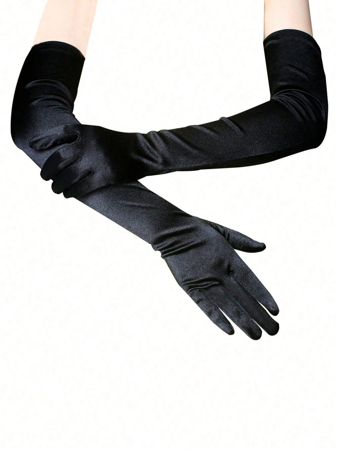 SHEIN 1 Pair Black Long Gloves, Suitable For Parties, Costume Parties - view 3