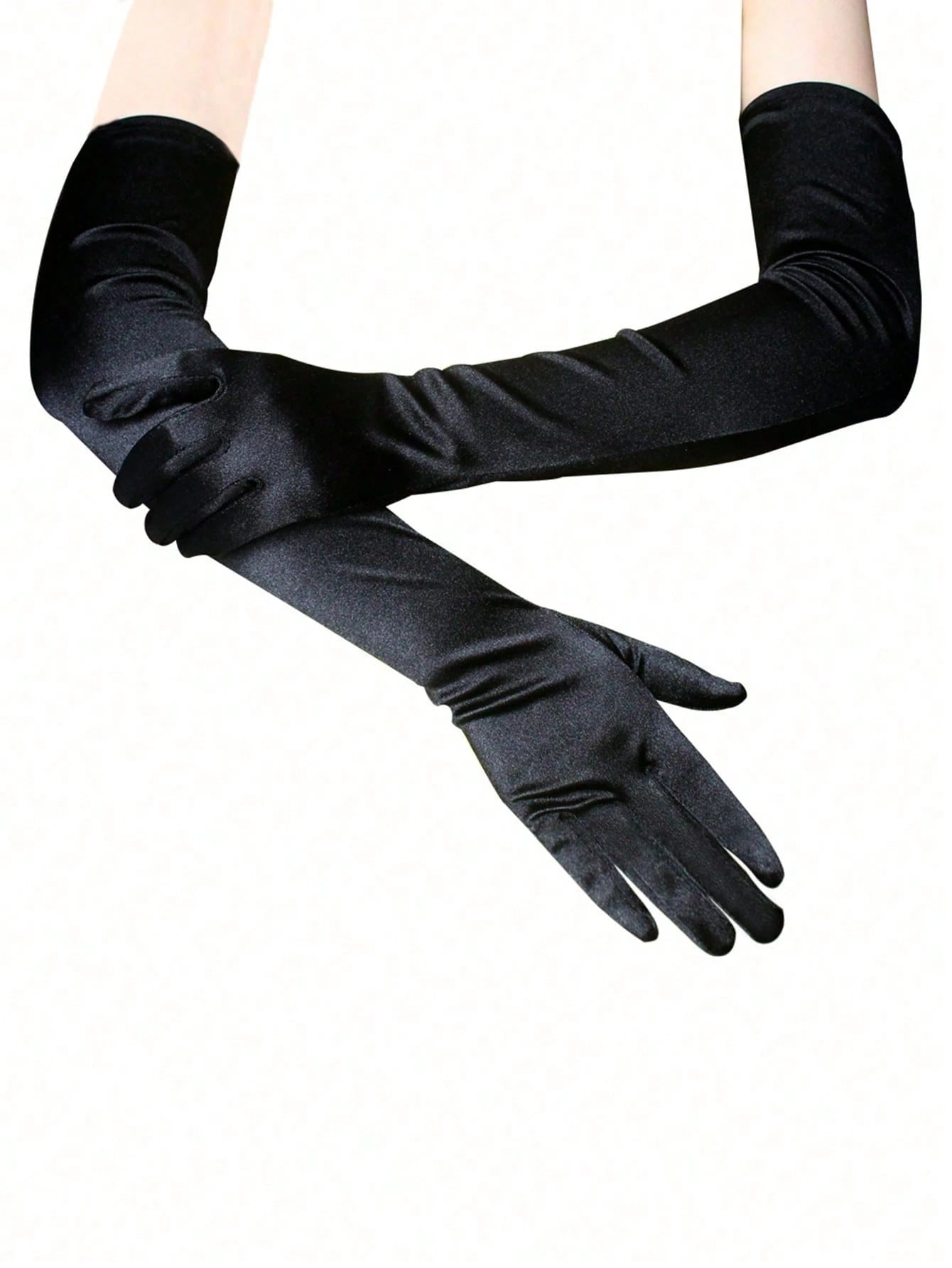 SHEIN 1 Pair Black Long Gloves, Suitable For Parties, Costume Parties