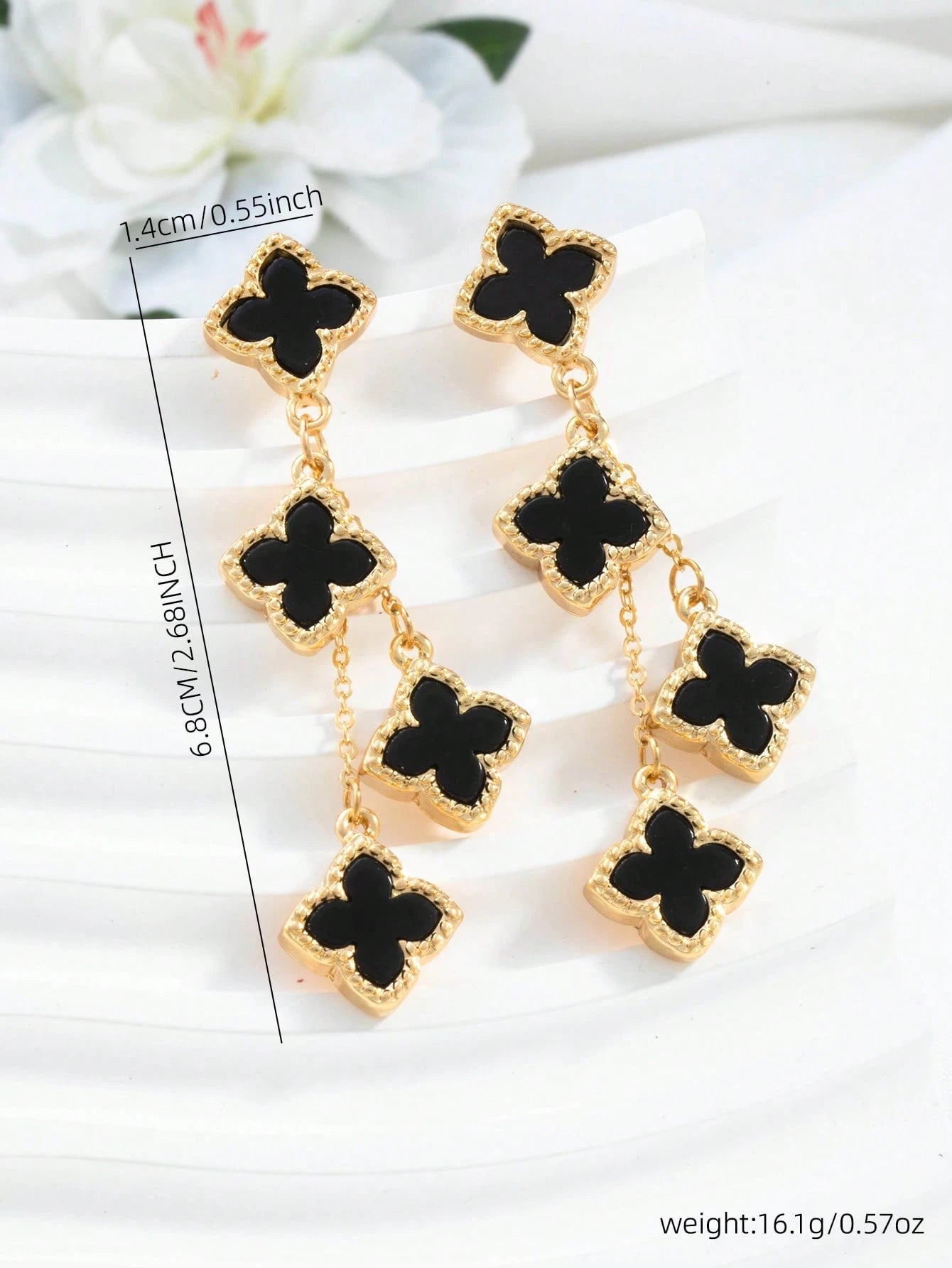 SHEIN 1 Pair Elegant Romantic Four-Leaf Clover Long Pendant Earrings