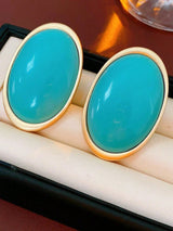 SHEIN 1 Pair Metal Oval Blue Exaggerated Stud Earrings, Minimalist Vintage Style Earrings
