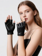 SHEIN Unisex Fashion Solid Color PU Punk Half Finger Gloves