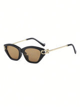 SHEIN 1 Pair Women's Black Cat Eye Retro Hollow Temple Personalized Street Style Glasses