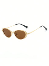 SHEIN 1 Pair Women's Gold Oval Metal Frame Luxury Elegant Small Frame Glasses