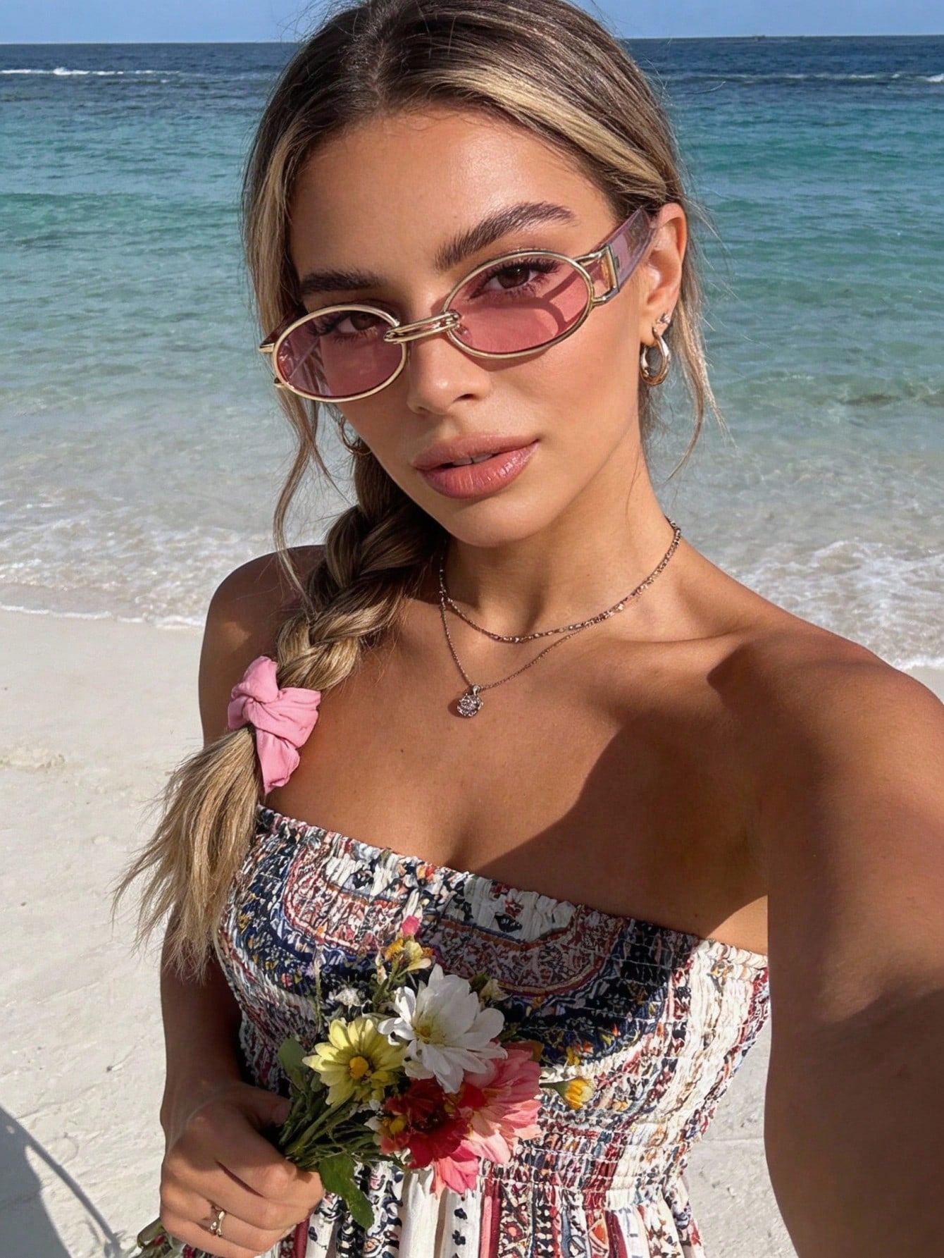SHEIN 1 Pair Women's Oval Pink Frame Tinted Lens Cute & Fashion Glasses,