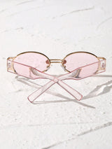 SHEIN 1 Pair Women's Oval Pink Frame Tinted Lens Cute & Fashion Glasses,