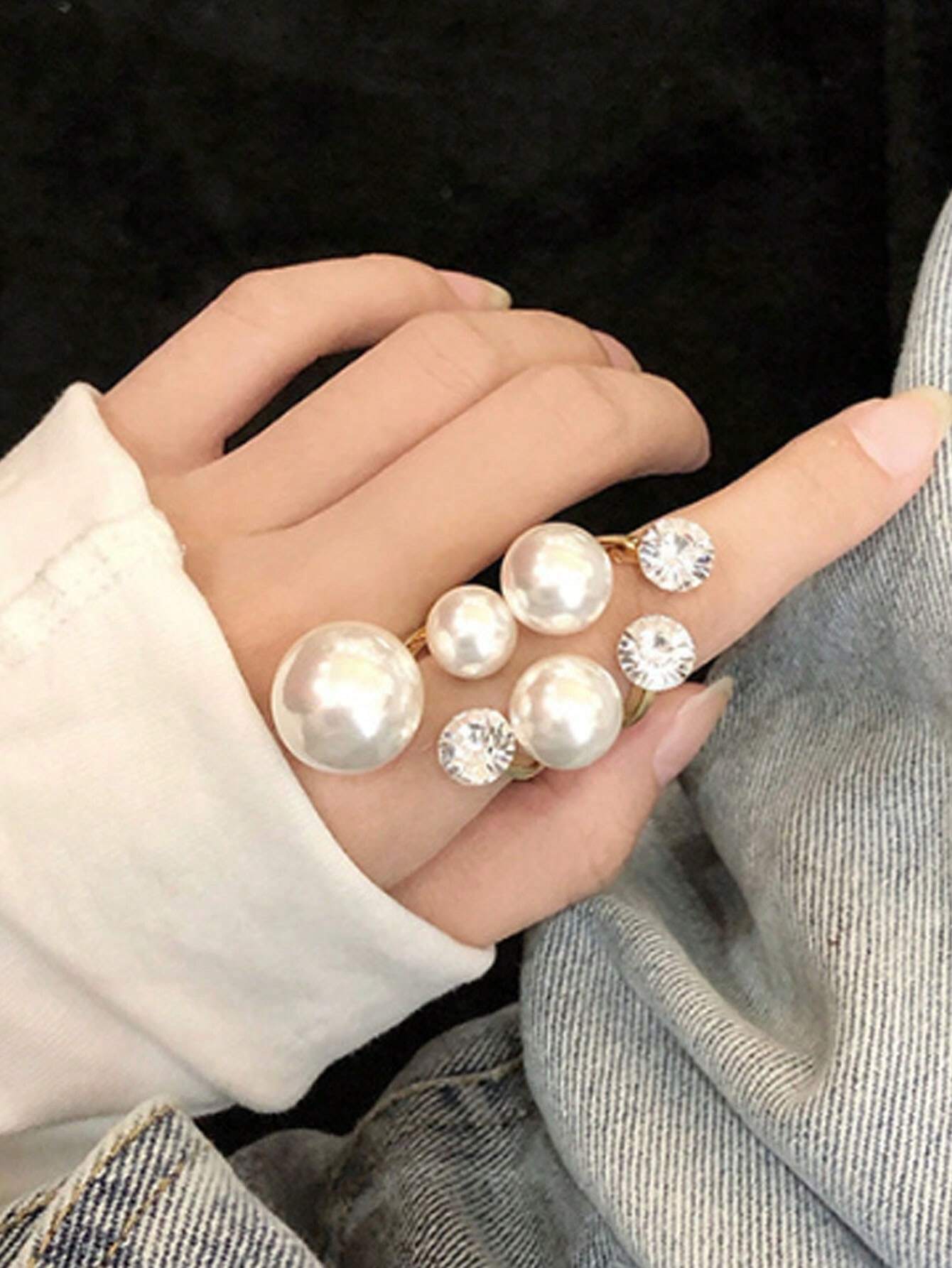 SHEIN 1 Pc Opening Adjustable Faux Pearl Ring Personalized