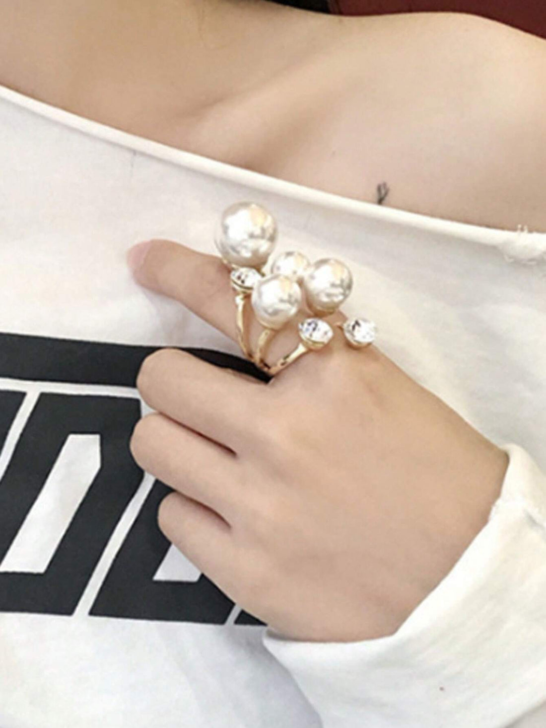 SHEIN 1 Pc Opening Adjustable Faux Pearl Ring Personalized - view 2