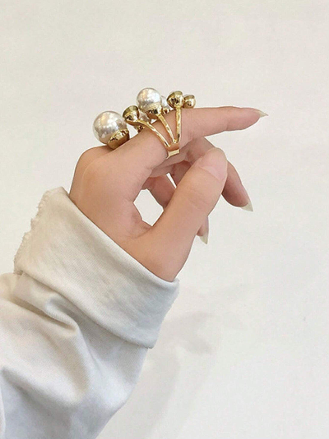 SHEIN 1 Pc Opening Adjustable Faux Pearl Ring Personalized - view 3