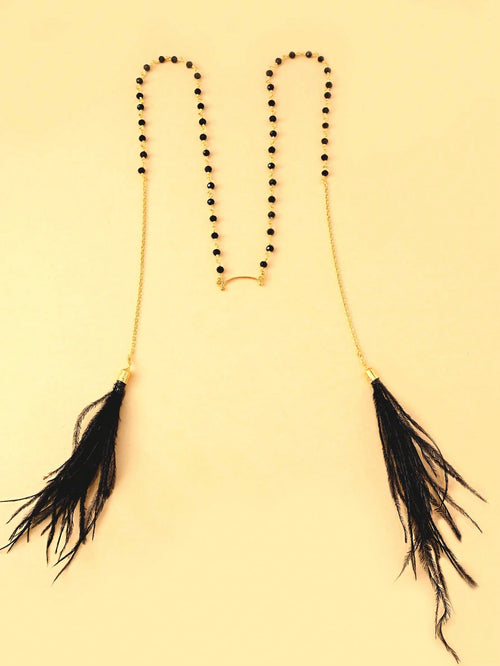 1pc Black Bead & Feather Decor Face Chain Nose Ring