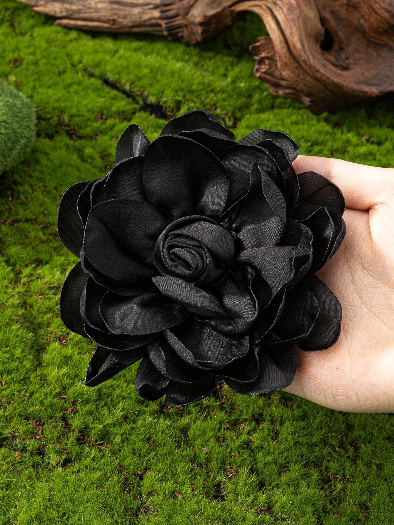 SHEIN 1pc New Black Handmade Burn Edge Flower