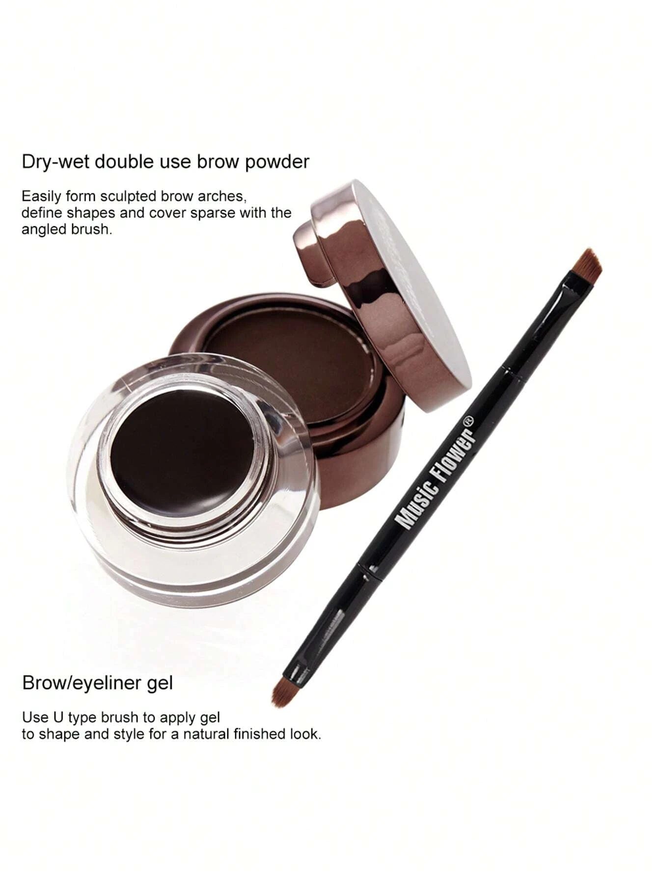 SHEIN 1pc 2 In 1 Long-lasting Waterproof Eyebrow Powder & Gel With Brush