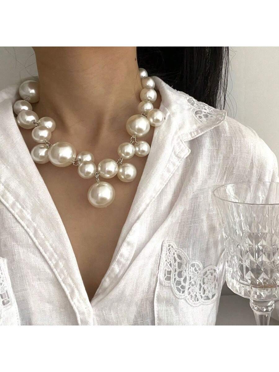 SHEIN 1pc Faux Pearl Necklace, A Perfect Mother's Day Gift, Fashionable Faux Pearl Necklaces