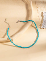 SHEIN 1pc Leisure Natural Stone Blue Turquoise Round Beads Women's Necklace