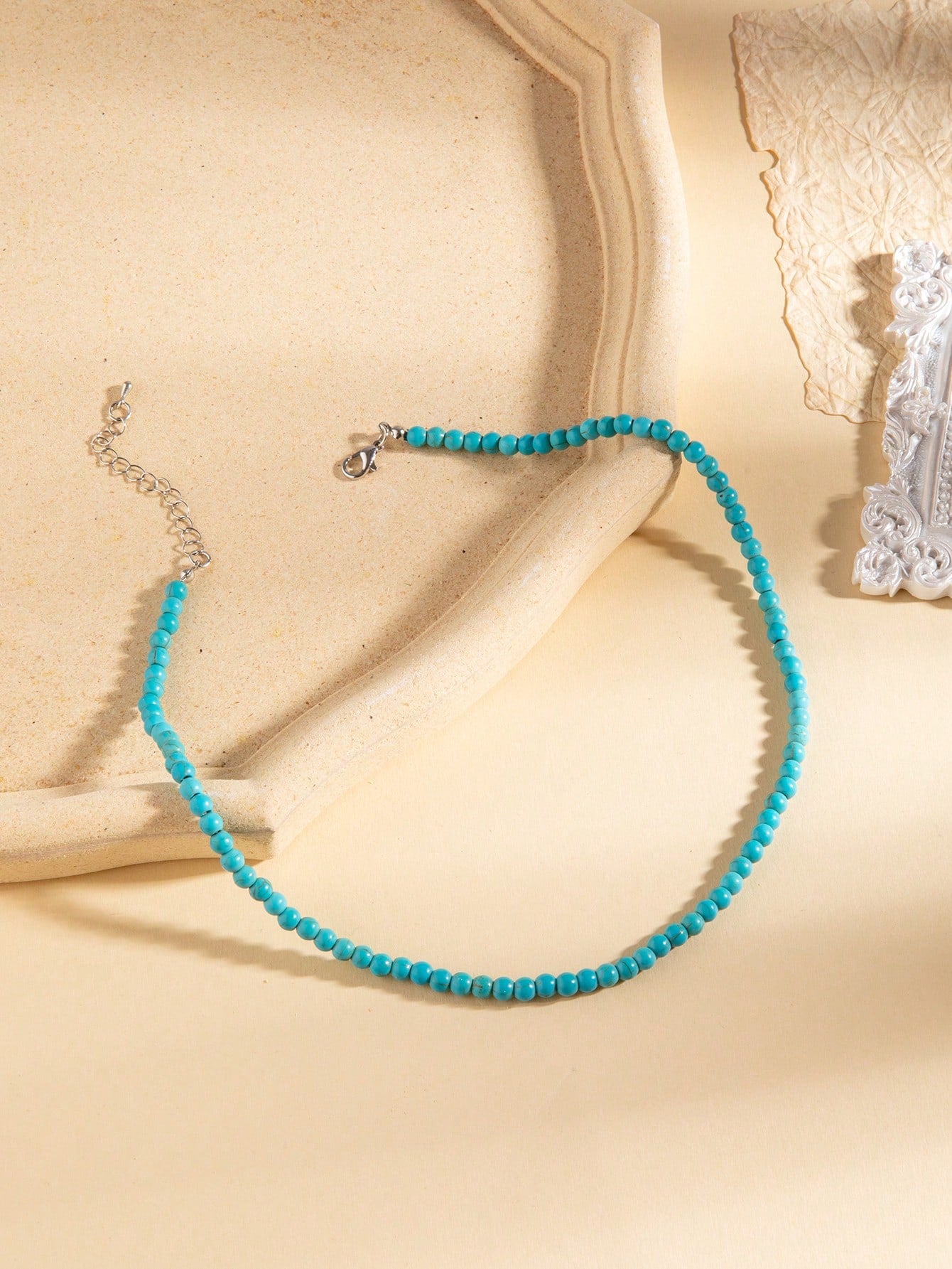 SHEIN 1pc Leisure Natural Stone Blue Turquoise Round Beads Women's Necklace