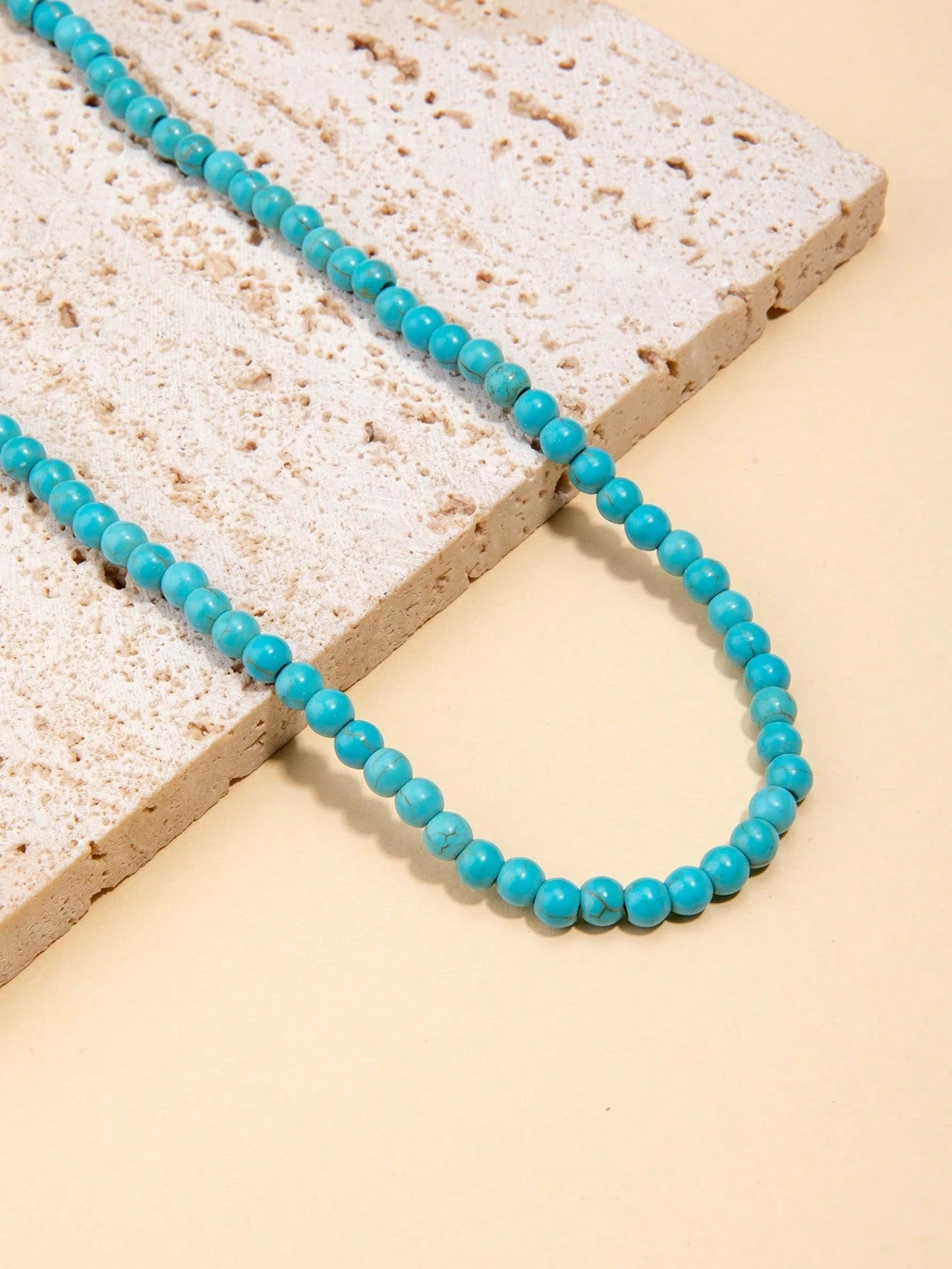 SHEIN 1pc Leisure Natural Stone Blue Turquoise Round Beads Women's Necklace