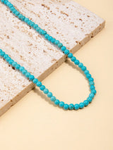 SHEIN 1pc Leisure Natural Stone Blue Turquoise Round Beads Women's Necklace