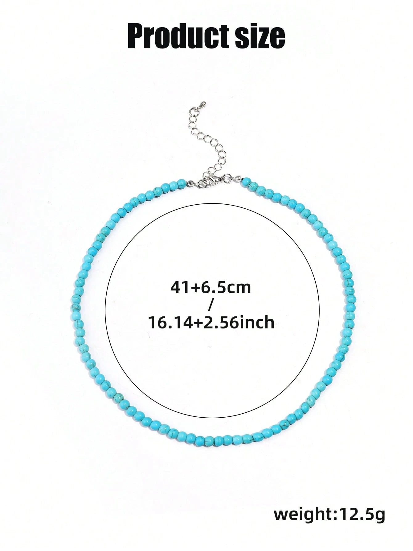 SHEIN 1pc Leisure Natural Stone Blue Turquoise Round Beads Women's Necklace