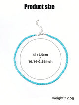 SHEIN 1pc Leisure Natural Stone Blue Turquoise Round Beads Women's Necklace