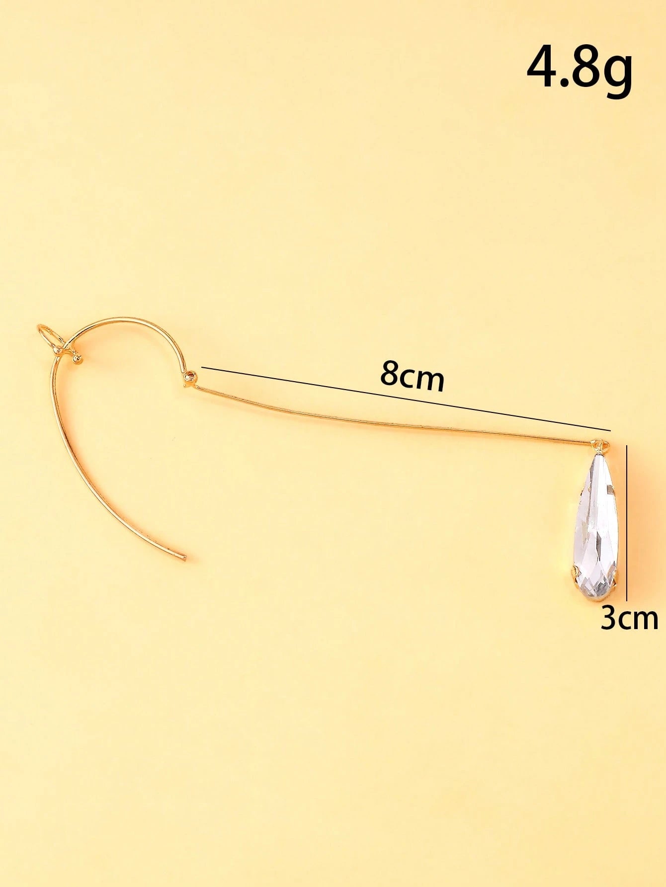 SHEIN 1pc Luxury Teardrop Ear Cuff, Versatile Personalized Faux Crystal Earrings