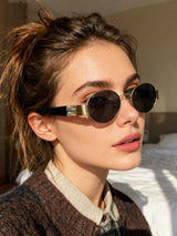 1pc Retro European & American Style Metal Oval Frame Women's Fashion Glasses