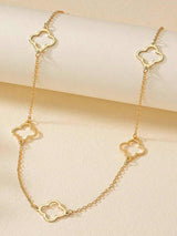 SHEIN 1 pc Stylish European & American Minimalist Clover Hollow Metal Gold Necklace For Women