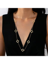 SHEIN 1 pc Stylish European & American Minimalist Clover Hollow Metal Gold Necklace For Women