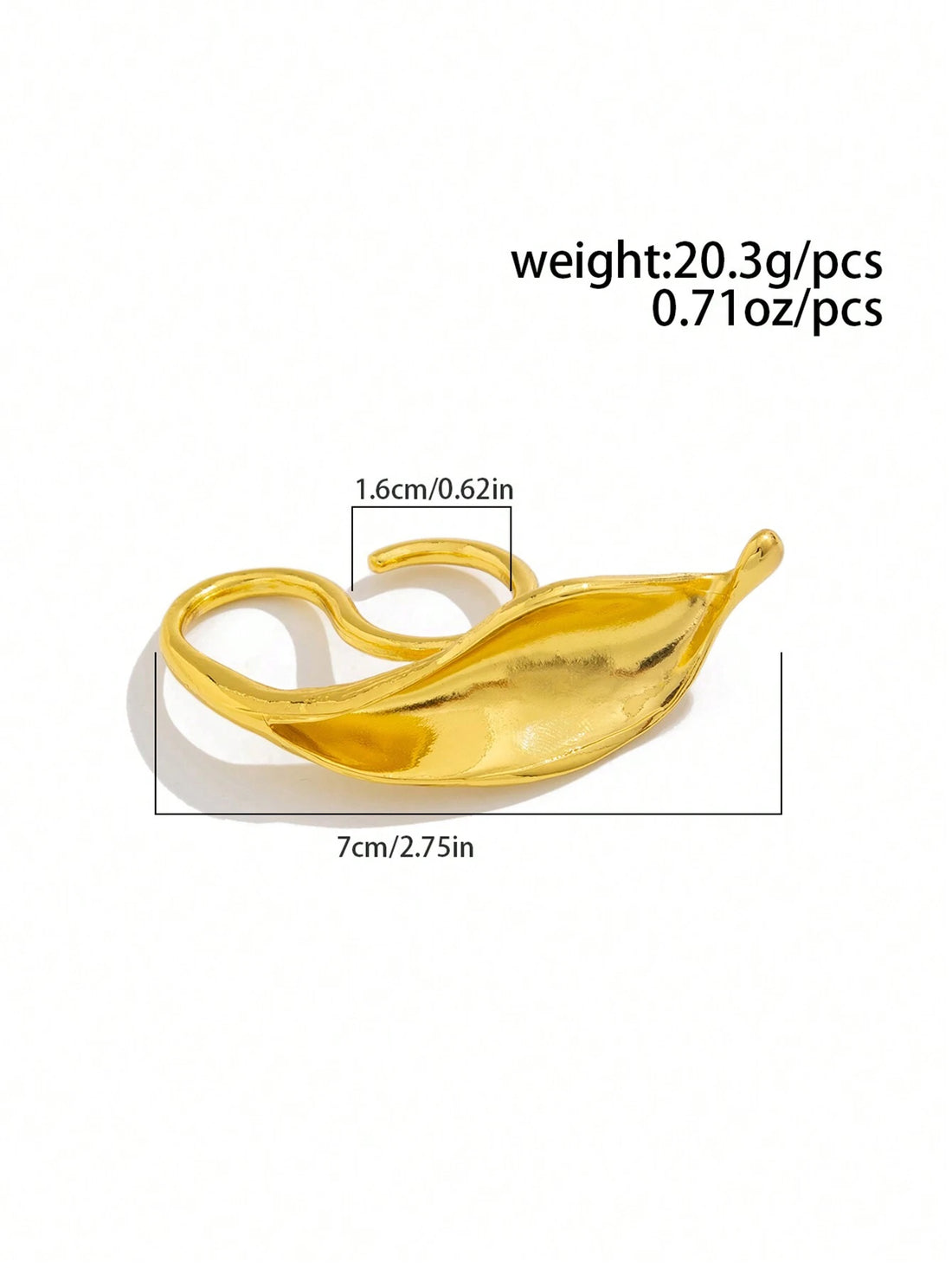 SHEIN 1pc Vintage Asymmetrical Metal Leaf Knuckle Ring - view 3