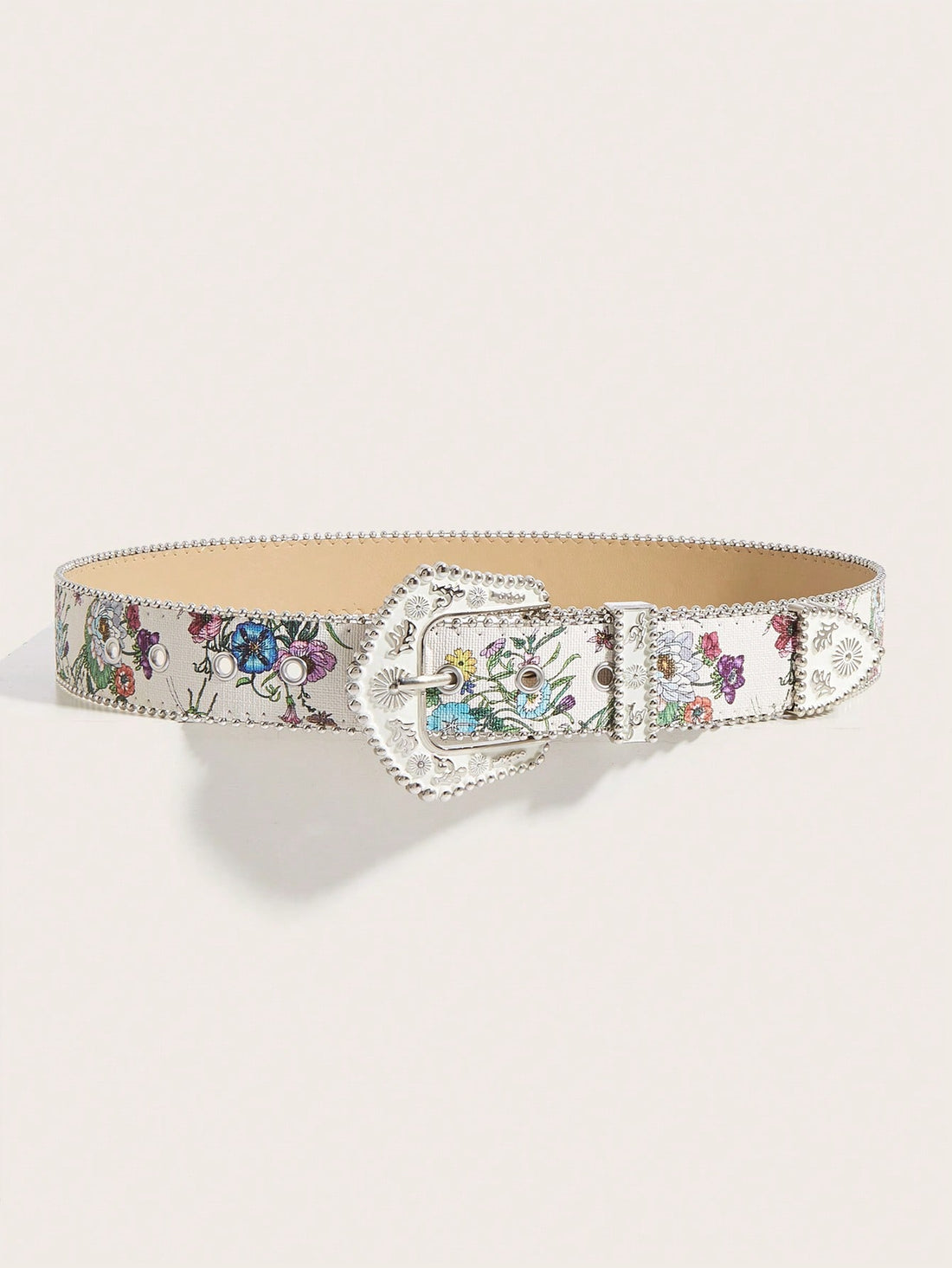 SHEIN 1pc Vintage Western Floral Embossed Women Leather Belt
