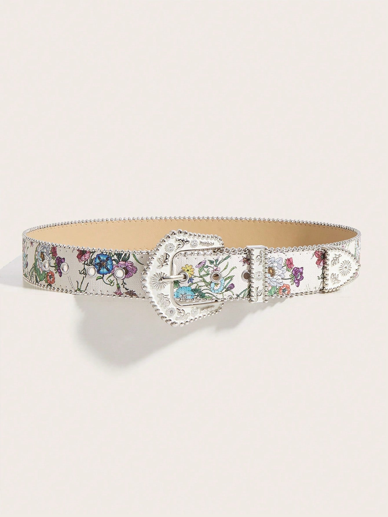 SHEIN 1pc Vintage Western Floral Embossed Women Leather Belt